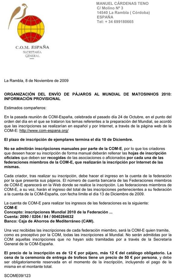 Información de COM-E para el Mundial 2009 en Portugal