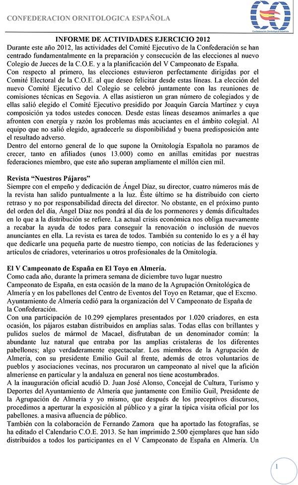 Informe de actividades del ejercicio 2012