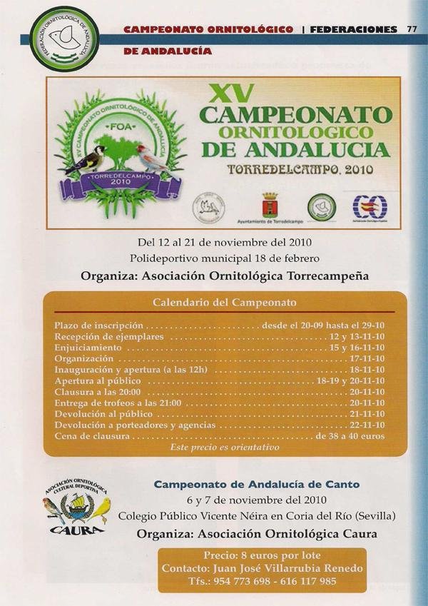 XV Campeonato Ornitológico de Andalucía — Torredelcampo (Jaén)