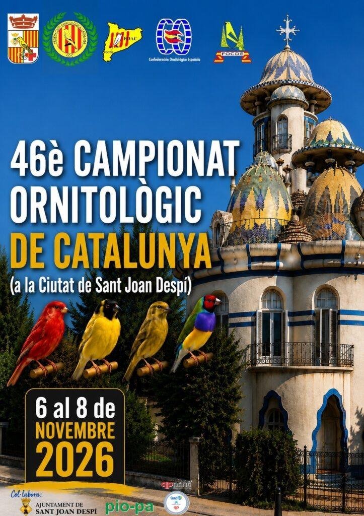 Cartel del 46º Campeonato Ornitológico de Cataluña, Sant Joan Despí, 6-8 de noviembre de 2026