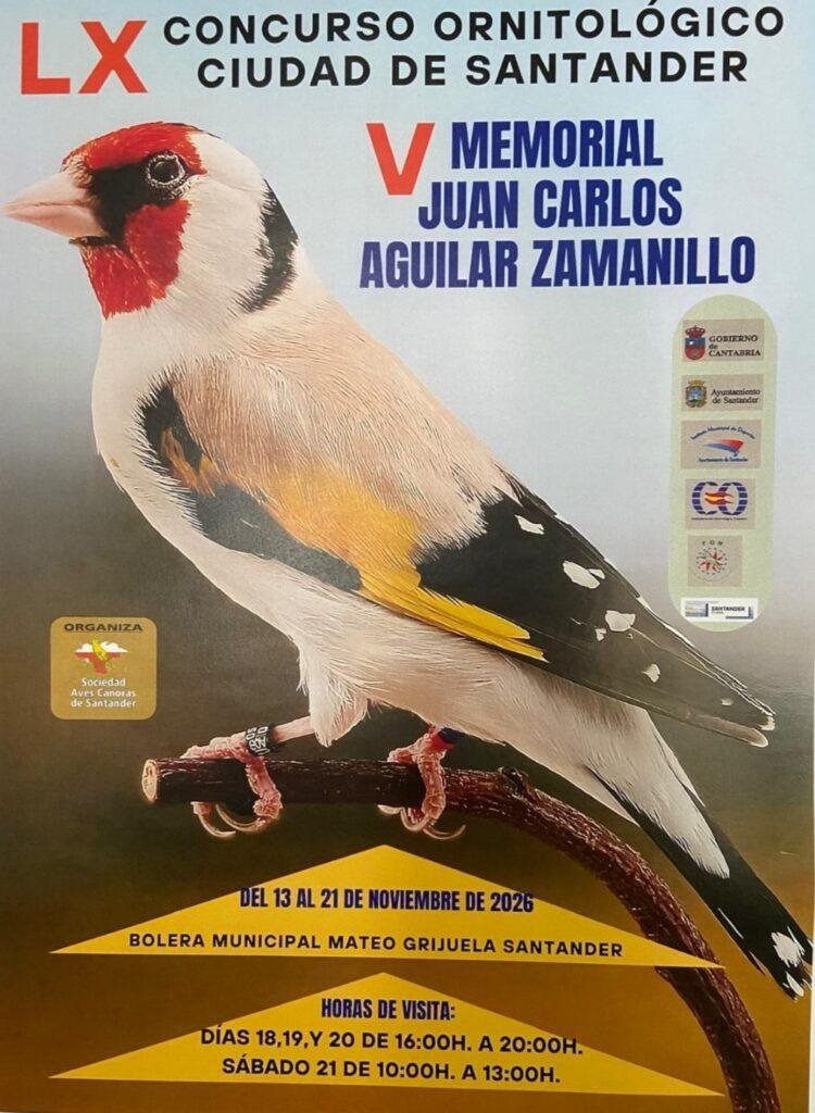 Cartel del LX Concurso Ornitológico Ciudad de Santander, V Memorial Juan Carlos Aguilar Zamanillo, 13-21 de noviembre de 2026